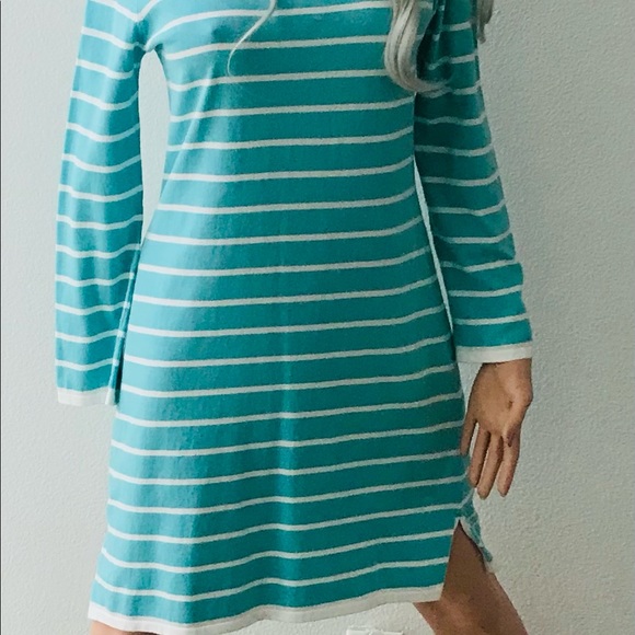 SALE! STS SAIL to SABLE Classic Aqua Striped Stretch Knit DRESS Medium - Picture 8 of 9